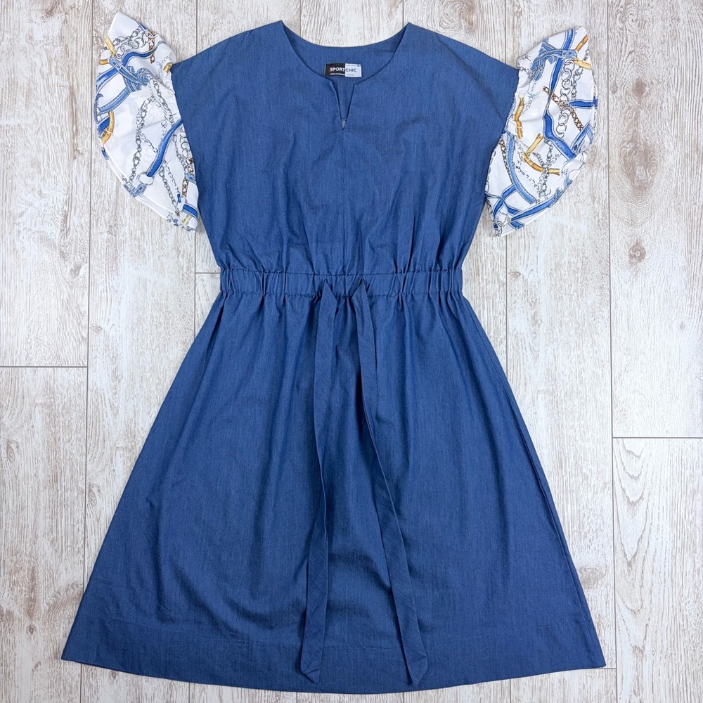 SPORTCHIC Blue Dress with Ruffled Sleeves